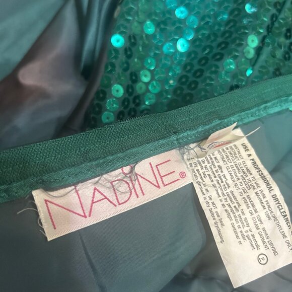 Vintage Nadine Formal Dress SZ7 Strapless Sequin Satin Green Whimsygoth 80s Prom - Picture 11 of 12